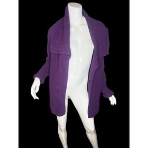 TALBOTS Woman Plus Sz 1X Cardigan Sweater Open Front Purple Heavy Knit Thick